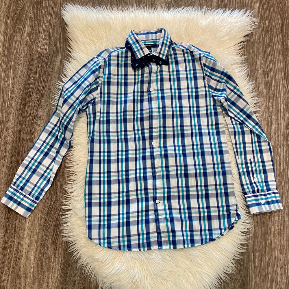 Nautica Plaid Button Down w/Anchor Bow Tie